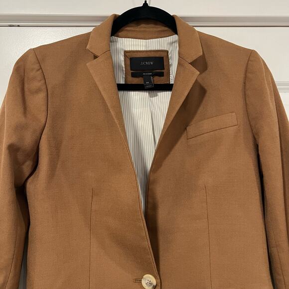 J Crew Regent Women's Camel Tone Tan Wool Fitted Blazer Size OO - Picture 3 of 8